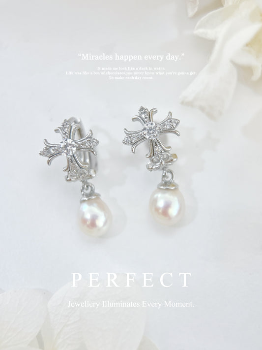 6.3mm Freshwater Pearl Chrome Heart S925 Ear Hoop |淡水水滴珍珠克羅心耳圈