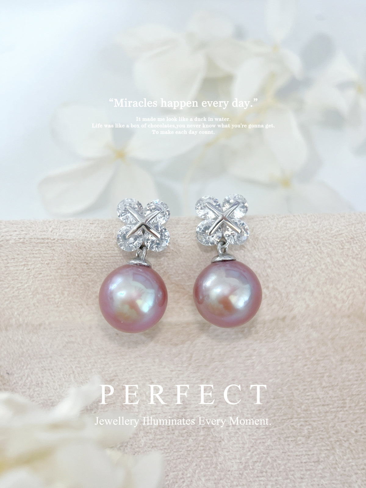 10.3mm Freshwater Purple Pearl Clover S925 Earrings | 淡水紫珠四葉草耳釘