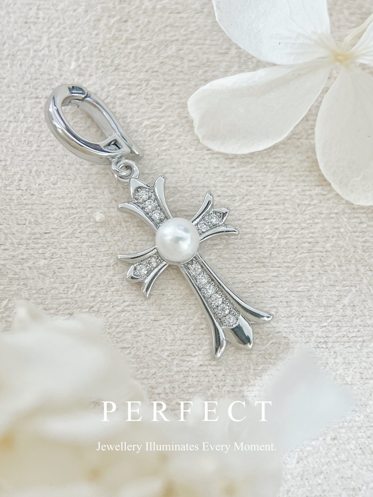 4-4.5mm Freshwater Pearl  Chrome Heart Pendant | 淡水珍珠克羅心萬用扣吊墜