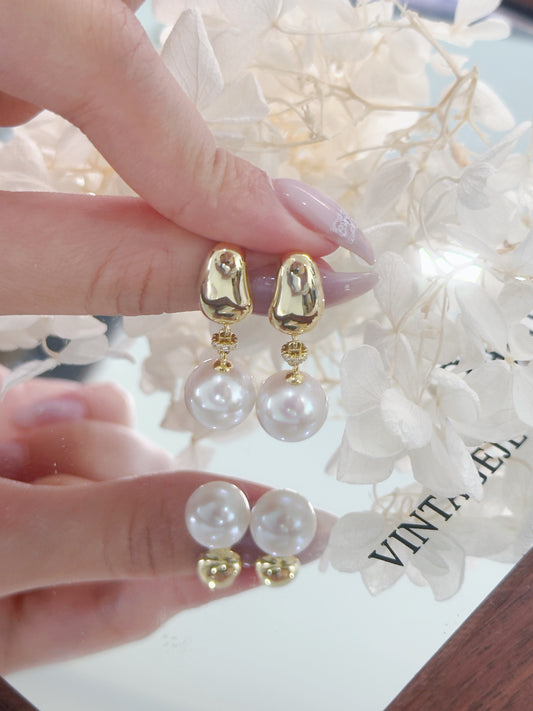 10.8mm Freshwater Pearl S925 Earrings | 淡水珍珠金豆靈動耳釘