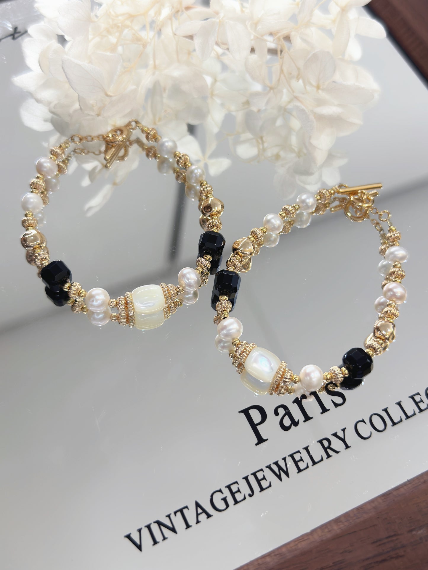 Black Spinel & MOP & Freshwater Pearl Bracelet |黑尖晶母貝淡水珍珠設計手鏈