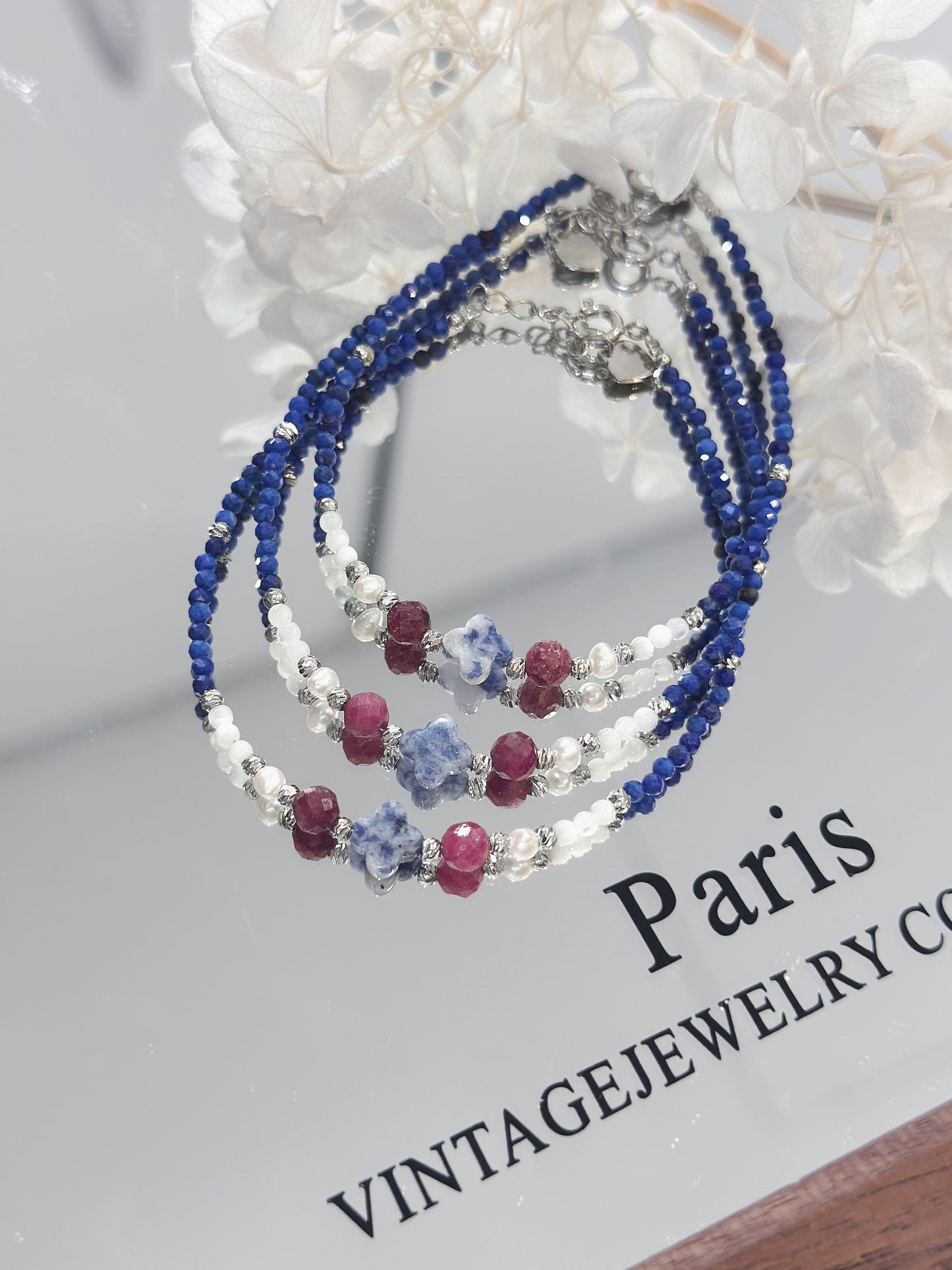 Lapis Ruby MOP Freshwater Pearl Bracelet | 青金紅寶母貝淡水珍珠設計手鏈