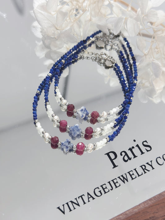 Lapis Ruby MOP Freshwater Pearl Bracelet | 青金紅寶母貝淡水珍珠設計手鏈