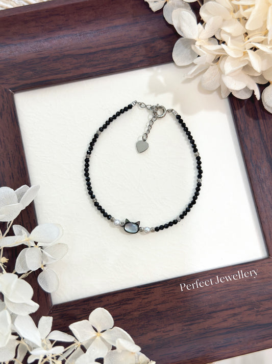 Freshwater Pearl B-MOP Black Spinel Design Bracelet 淡水珍珠黑尖晶貓貓黑蝶貝設計手鍊