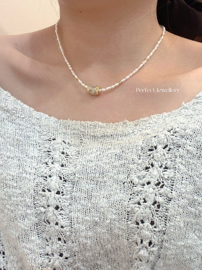 Freshwater Pearl Brass Necklace | 路路通小螺米淡水珍珠項鏈