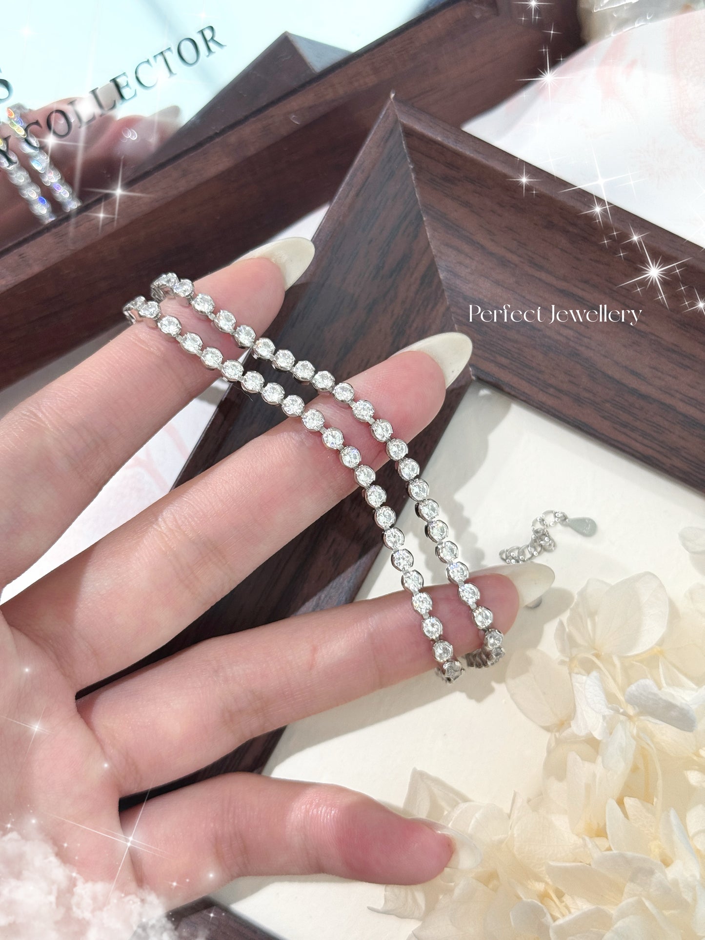 2.5mm White Cubic Zirconia Blubble Tennis S925 Bracelet | 2.5mm 高碳鑽泡泡網球銀手鏈