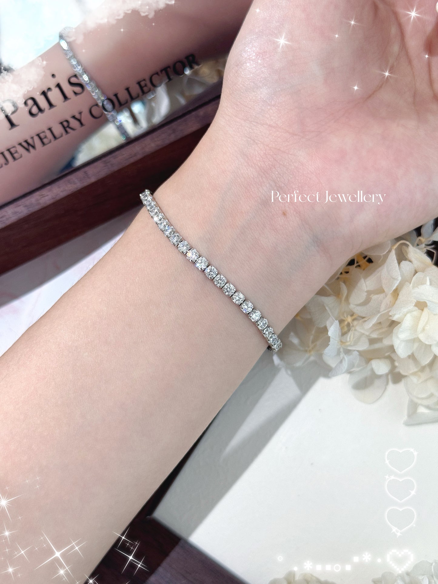 3mm White Cubic Zirconia Tennis S925 Bracelet | 3mm 高碳鑽網球銀手鏈
