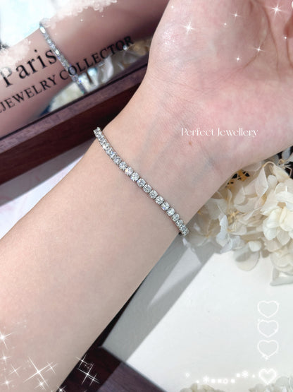 3mm White Cubic Zirconia Tennis S925 Bracelet | 3mm 高碳鑽網球銀手鏈
