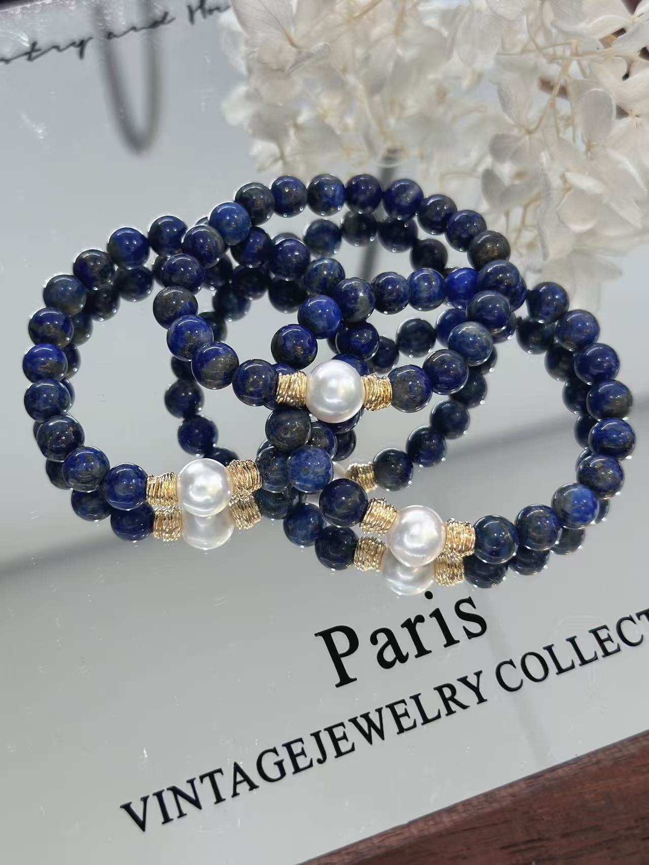 8mm Lapis & Freashwater Pearl Bracelet | 青金&淡水珍珠設計手串