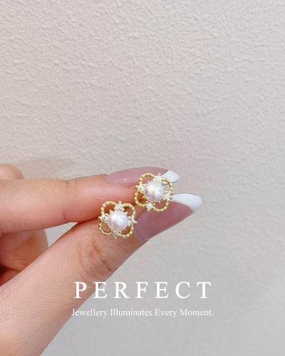✨Freshwater Pearl Clover Earring l 淡水珍珠四葉草🍀耳釘✨