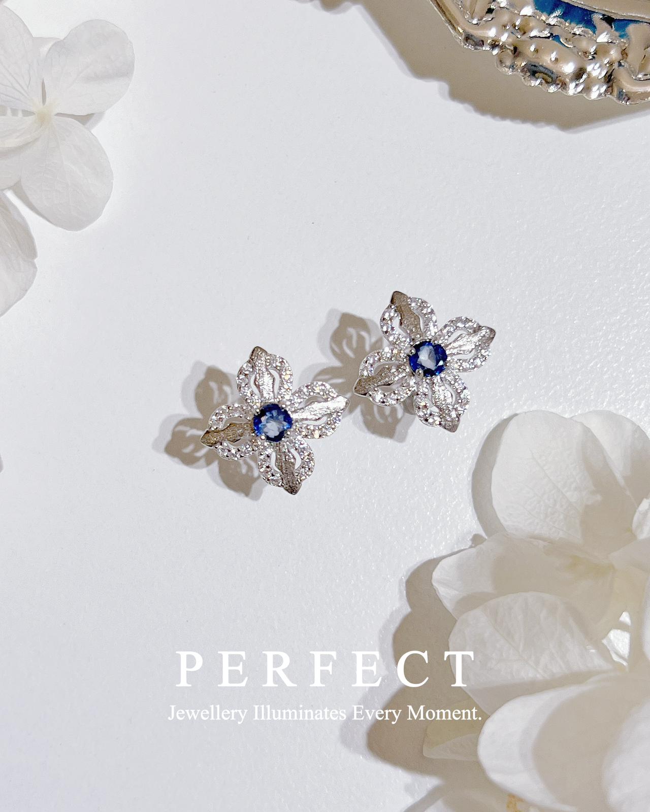 ✨Blue Sapphire Clover S925 Earrings藍寶石拉絲工藝四葉草s925耳釘✨💙