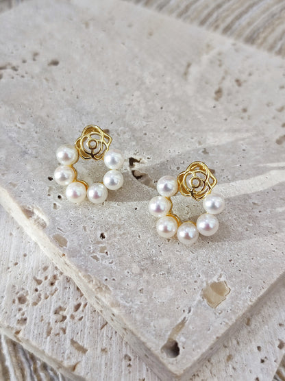 Freshwater Pearl Earring | 玫瑰花花環BB珠耳釘